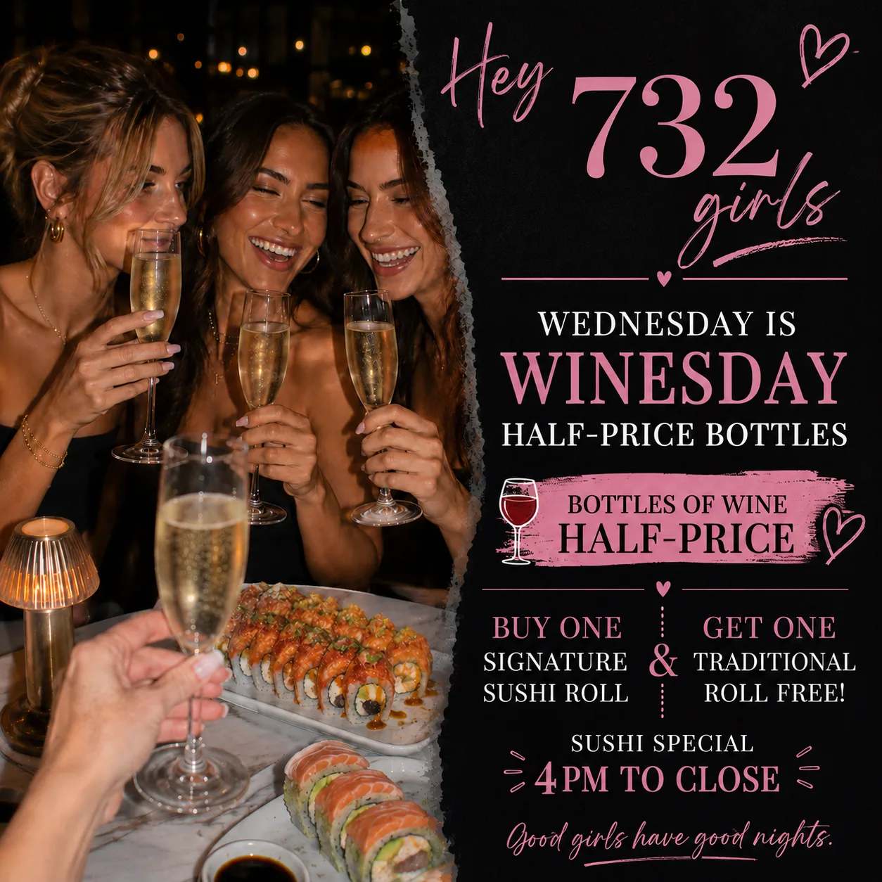 Half Price Wine and Sushi Special